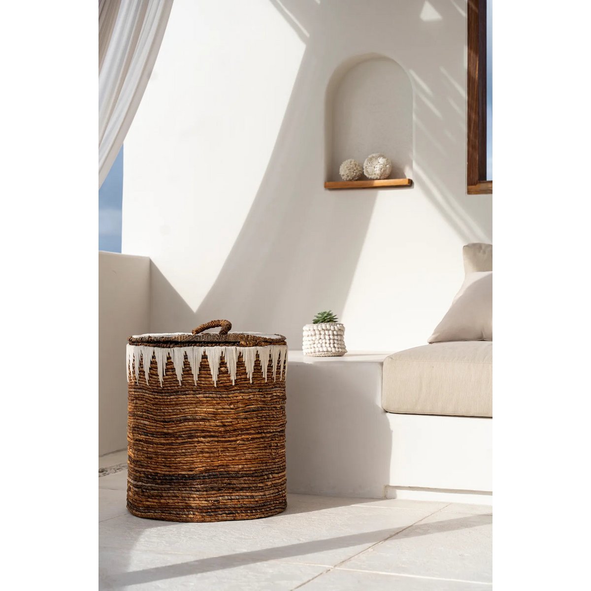 WÄSCHEKORB MIT BAUMWOLLNÄHTEN - 55cm