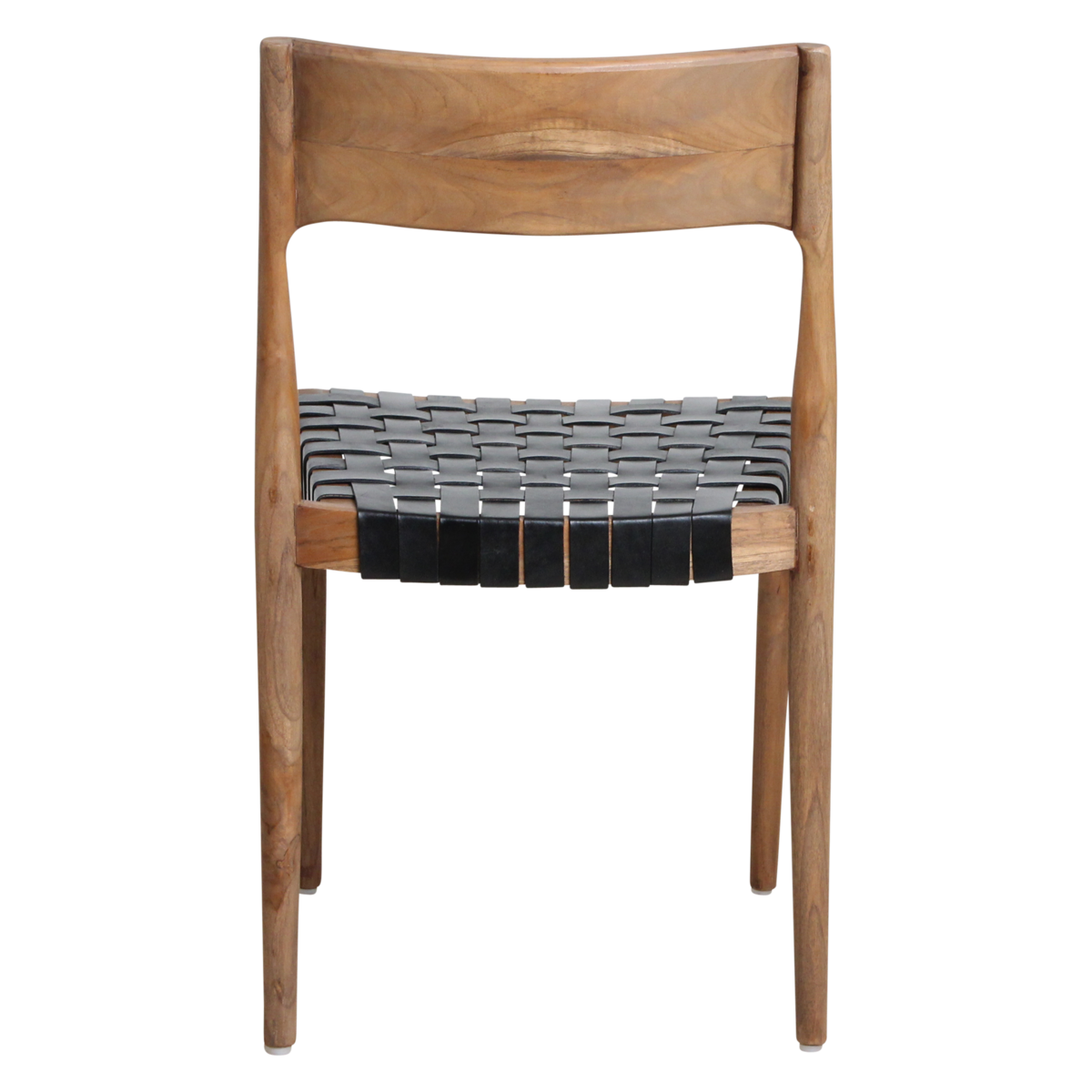 ESSZIMMERSTUHL AUS TEAKHOLZ MIT LEDERSITZFLÄCHE (SCHWARZ)