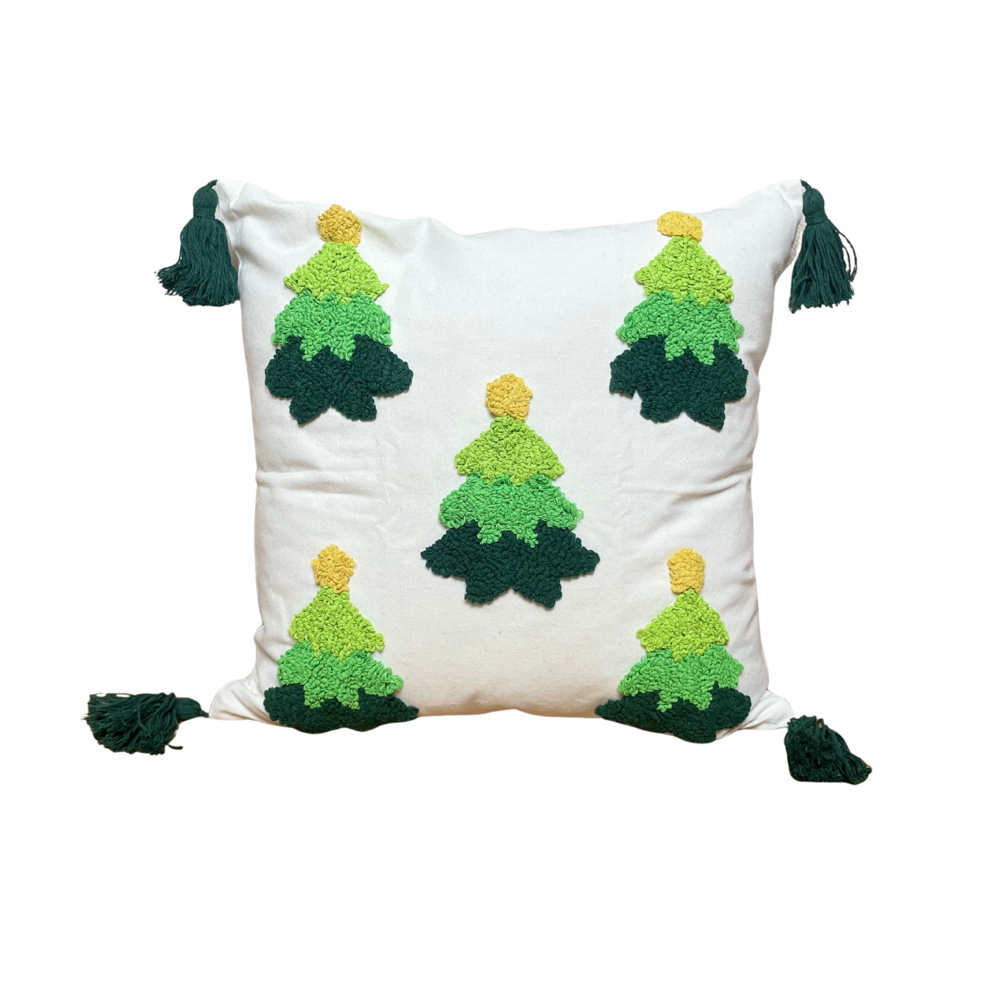 KISSENBEZUG | GESTICKTE WEIHNACHTSBÄUME MIT QUASTEN