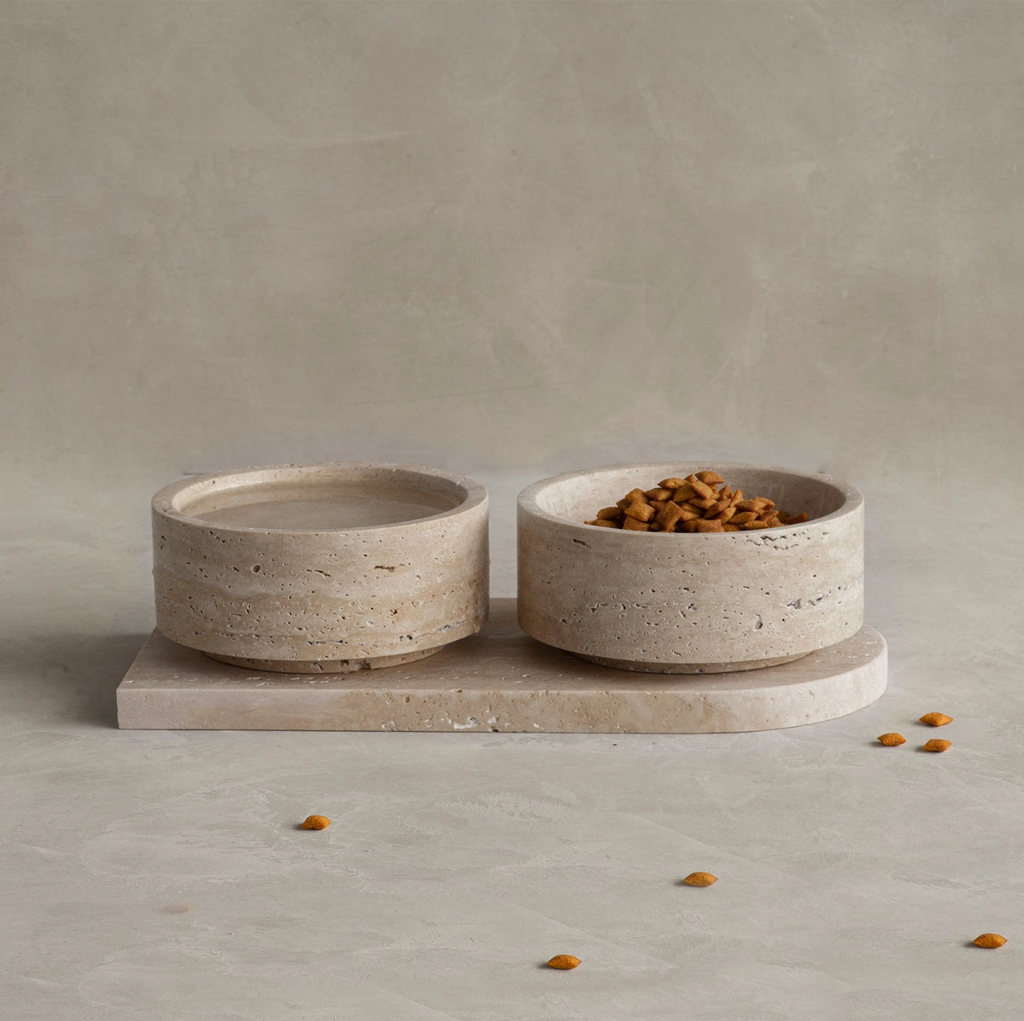 FUTTERNAPF-SET AUS TRAVERTIN