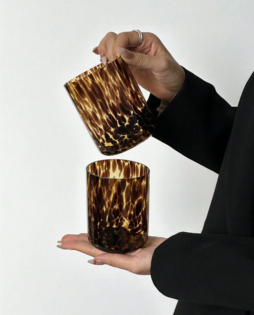 TEELICHT BERNSTEIN-LEOPARDEN-MUSTER