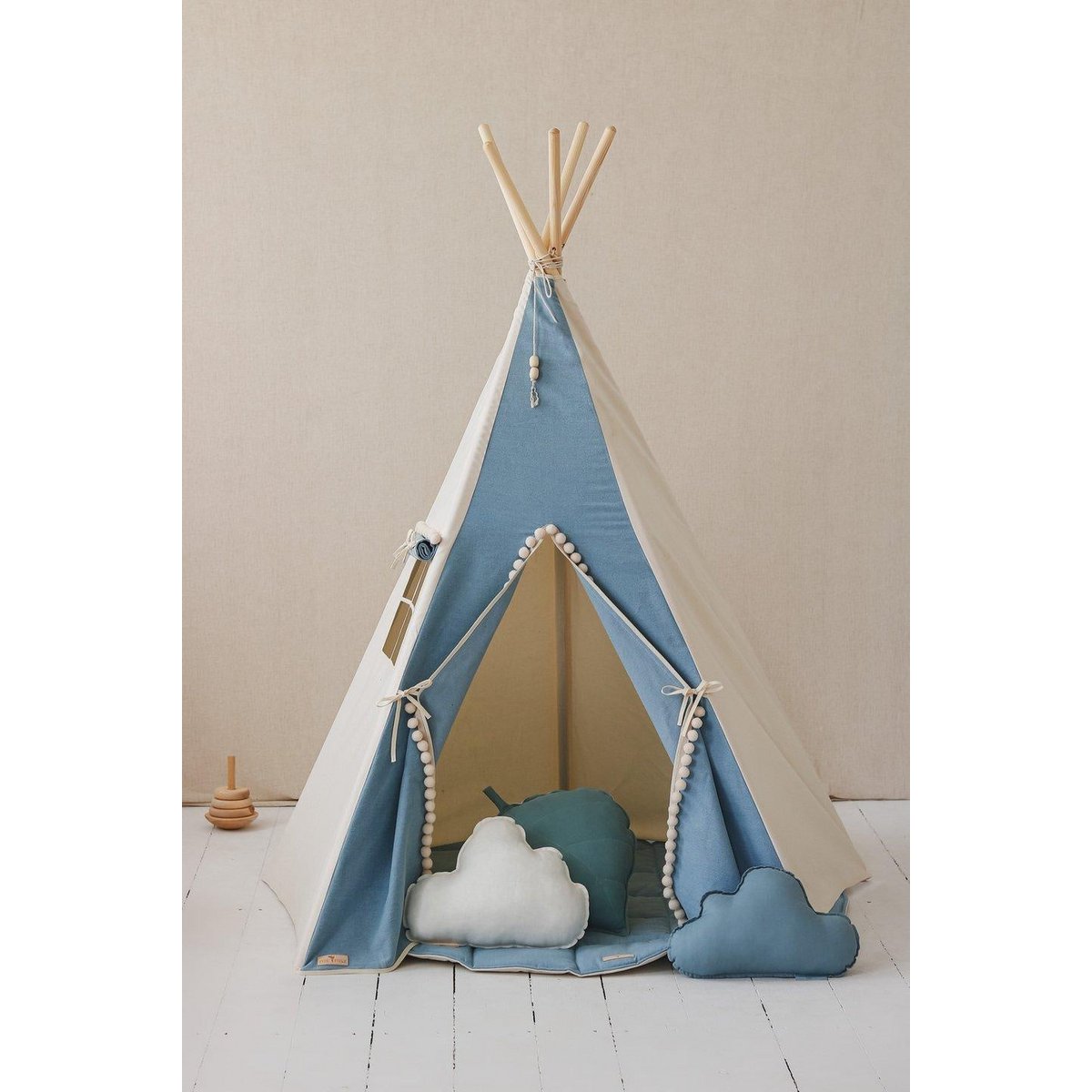 TIPI ZELT (BLAU) MIT POMPOMS