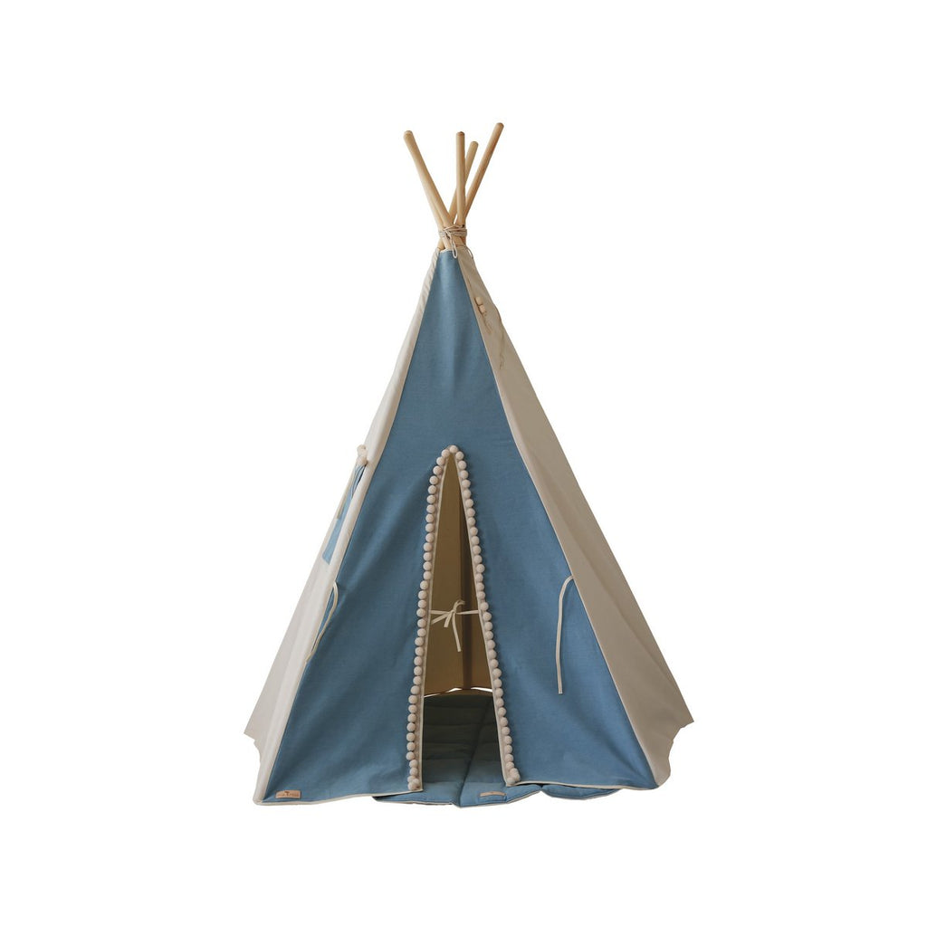TIPI ZELT (BLAU) MIT POMPOMS