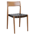 ESSZIMMERSTUHL AUS TEAKHOLZ MIT LEDERSITZFLÄCHE (SCHWARZ)