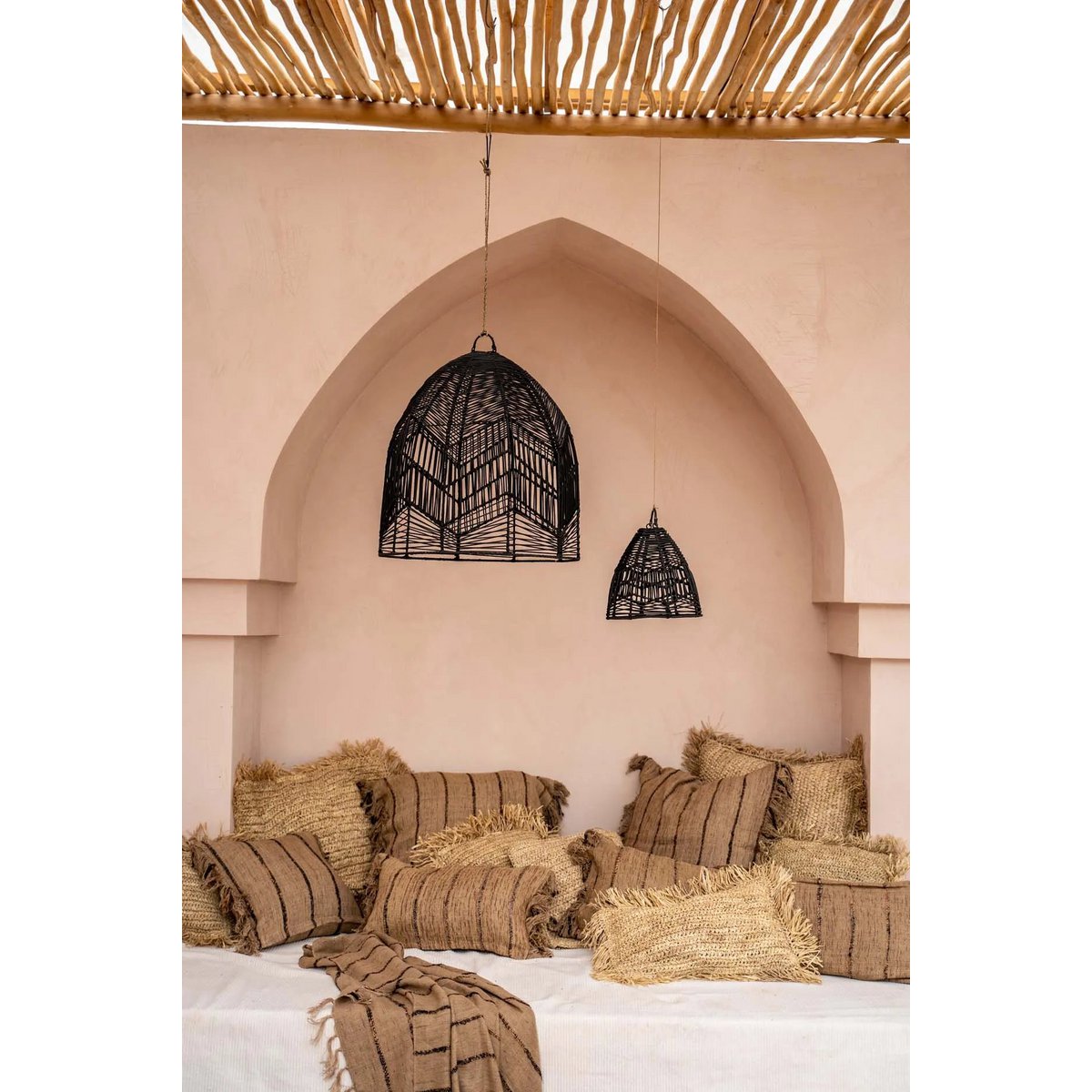 HANDGEWEBTER KISSENBEZUG (BEIGE SCHWARZ) - 40x40cm