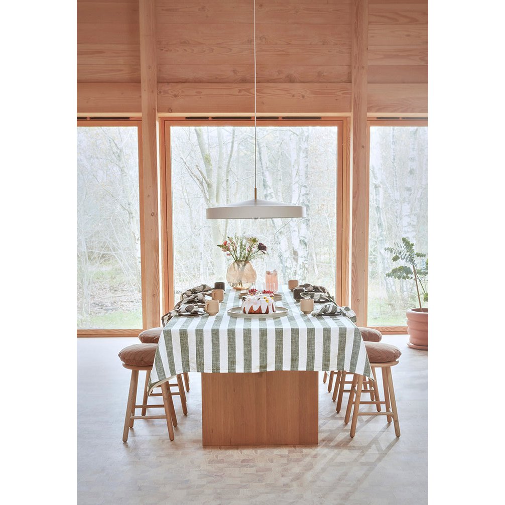 GESTREIFTE TISCHDECKE (WEIß/OLIVE) AUS BAUMWOLLE - 260x140cm