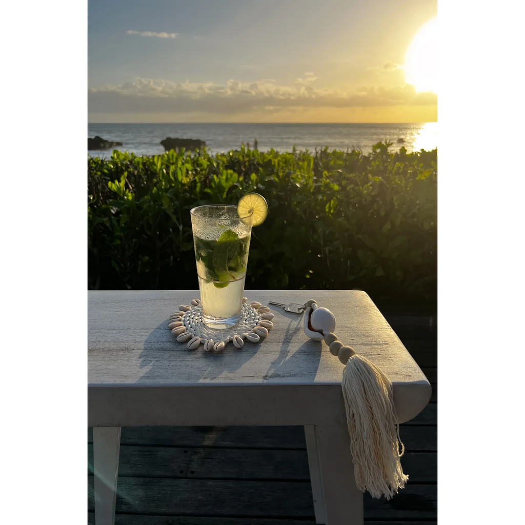 SEEGRAS UNTERSETZER MIT MUSCHELN (WEIß)