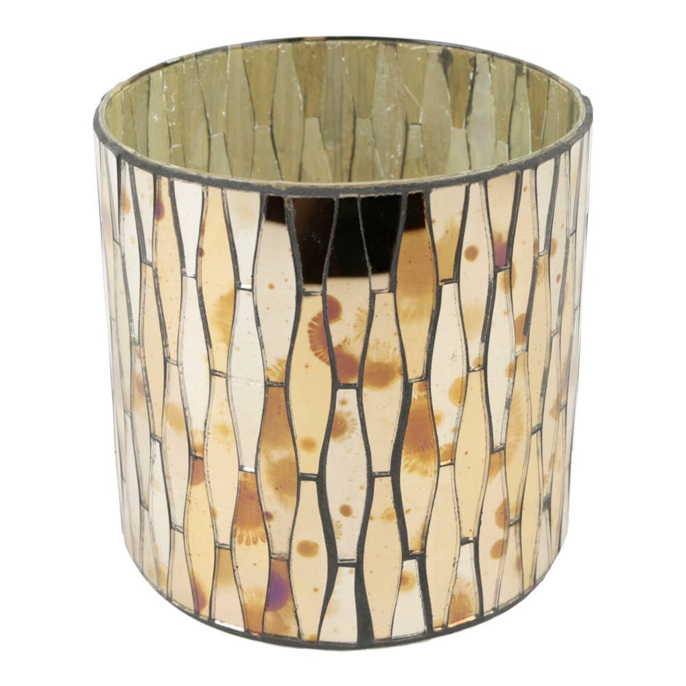 GOLDENER TEELICHTHALTER MIT RAUTENMUSTER - 13cm