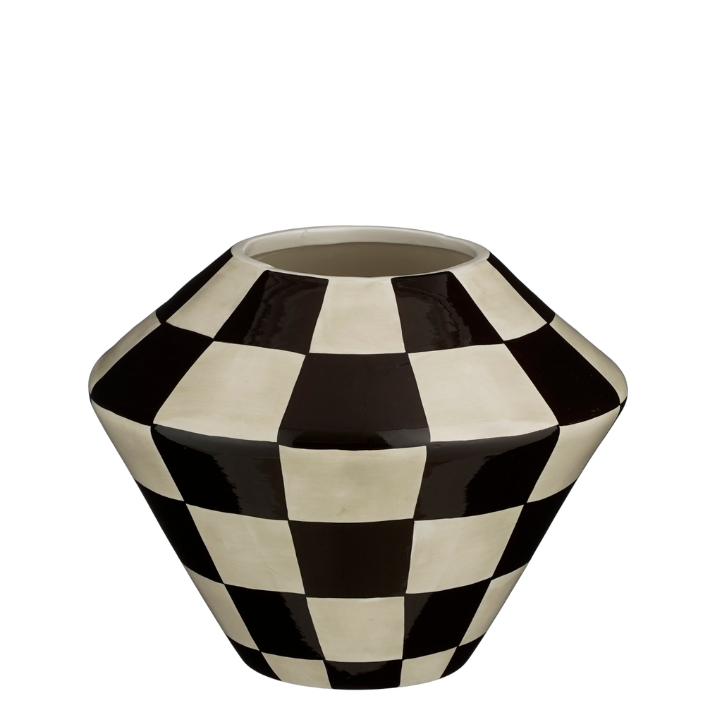BLUMENTOPF (SCHWARZ/WEIß KARIERT) - Ø27cm