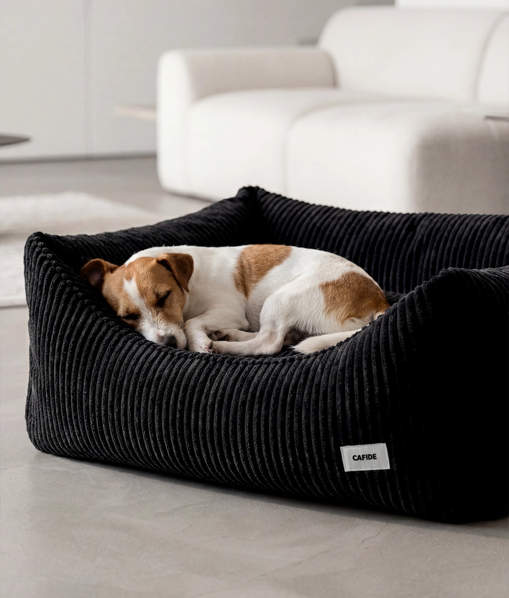 SNOZY HUNDEBETT AUS CORD (SCHWARZ)