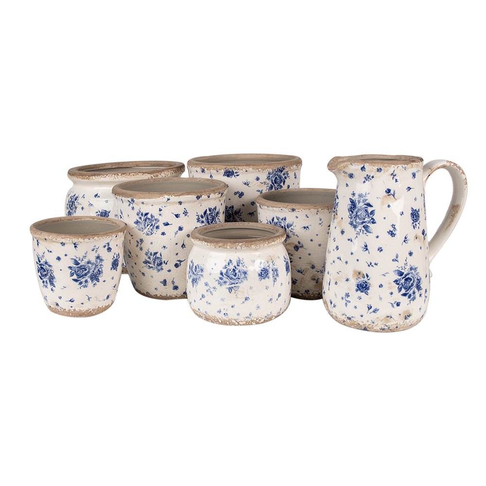 KERAMIK BLUMENTOPF (BEIGE BLAU) - Ø 20x15 cm