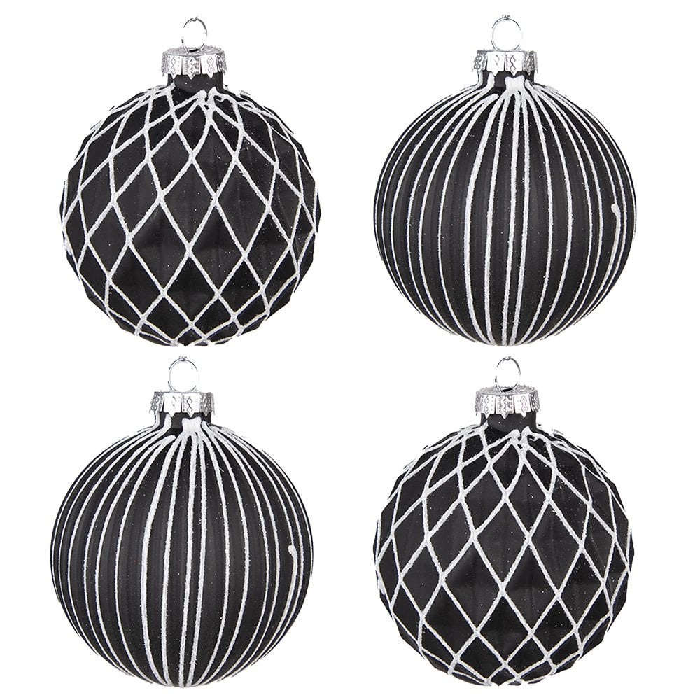 WEIHNACHTSKUGELN SCHWARZ/WEIß (4 Stk.)