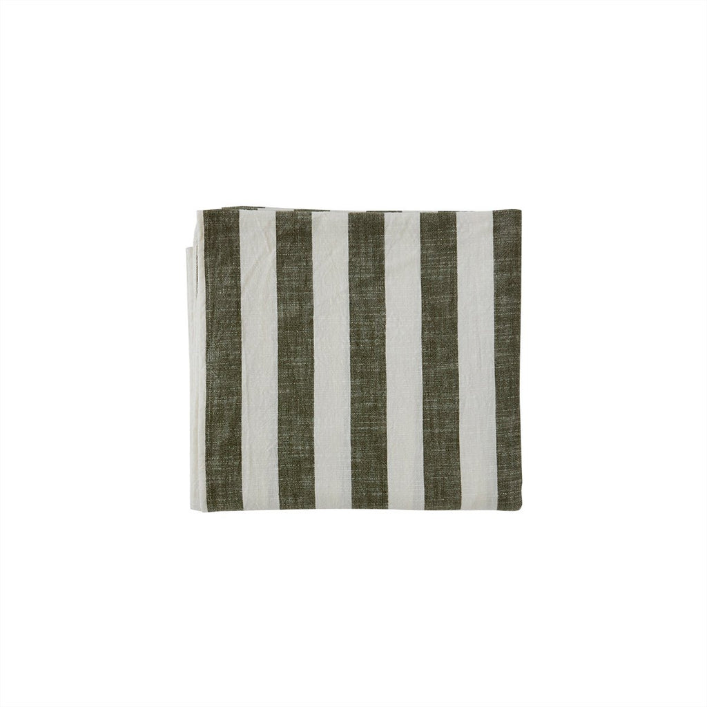 GESTREIFTE TISCHDECKE (WEIß/OLIVE) AUS BAUMWOLLE - 260x140cm