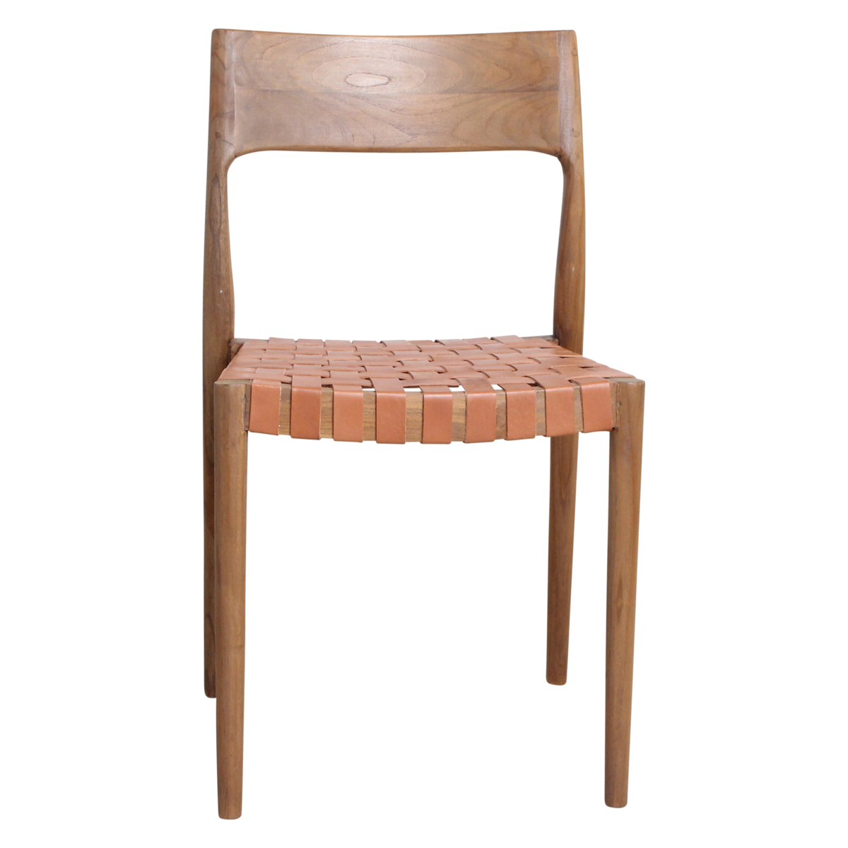 ESSZIMMERSTUHL AUS TEAKHOLZ MIT LEDERSITZFLÄCHE (BRAUN)