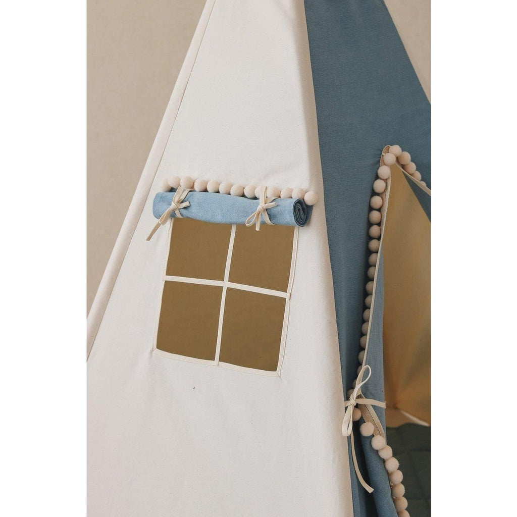 TIPI ZELT (BLAU) MIT POMPOMS