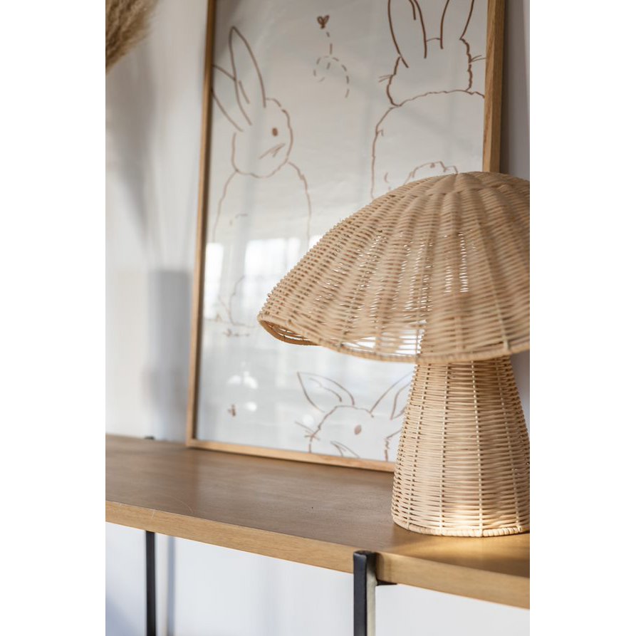 PILZ-TISCHLAMPE AUS RATTAN