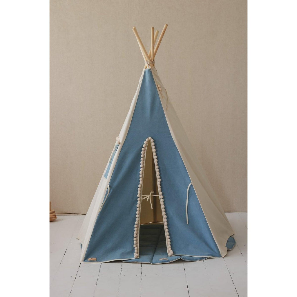TIPI ZELT (BLAU) MIT POMPOMS