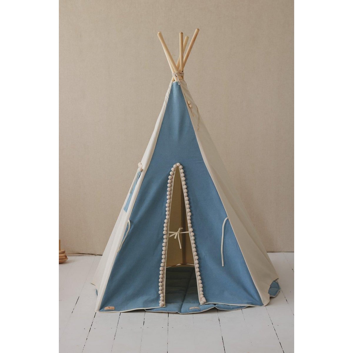TIPI ZELT (BLAU) MIT POMPOMS