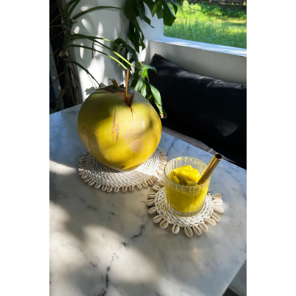 SEEGRAS UNTERSETZER MIT MUSCHELN (WEIß)